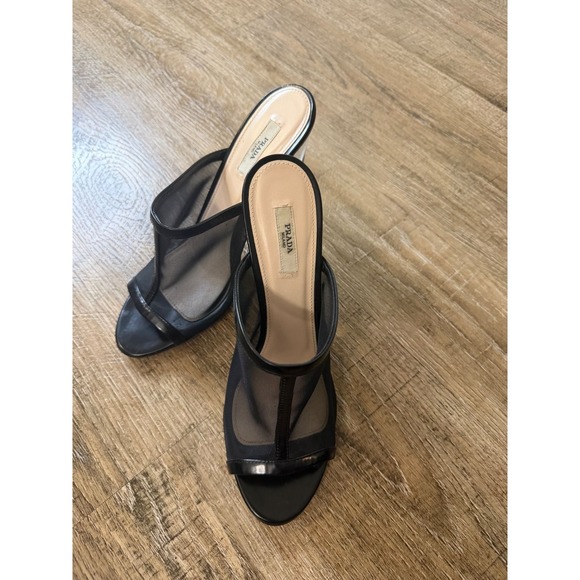 Prada | Shoes | Prada Black Mesh Lucite Heel Mules Size Clear